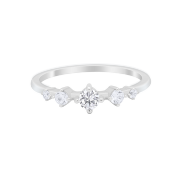 Petite Dainty Fashion Ring Round Simulated Cubic Zirconia 925 Sterling Silver